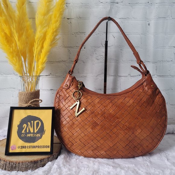 NICOLE ST. GILLES Paris Brown Leather Woven Braided Shoulder Bag - Picture 1 of 13
